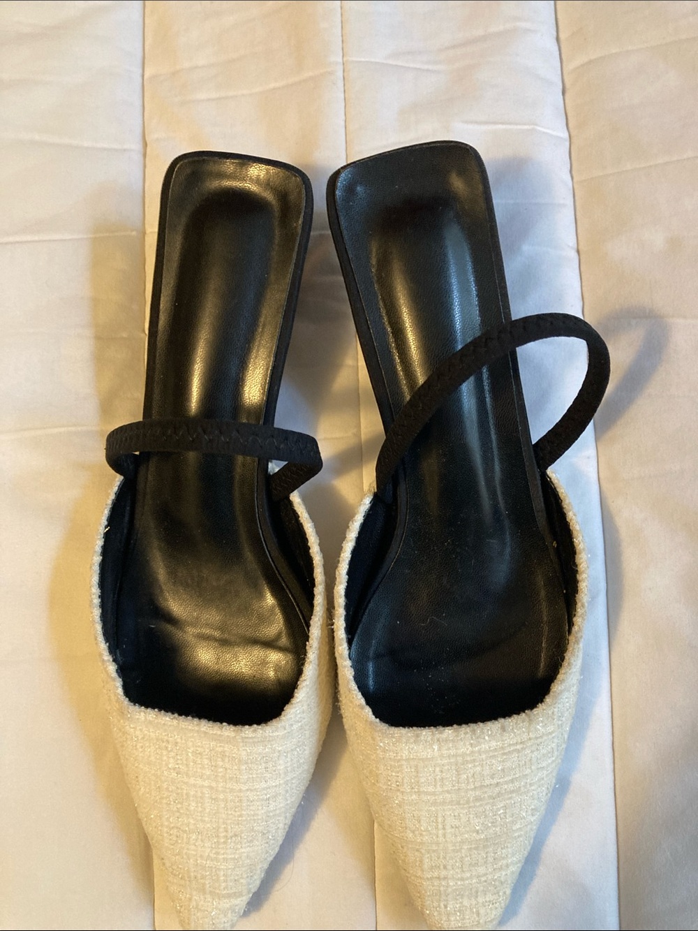 Women’s Pointed Toe Slide Heels in Cream and Black